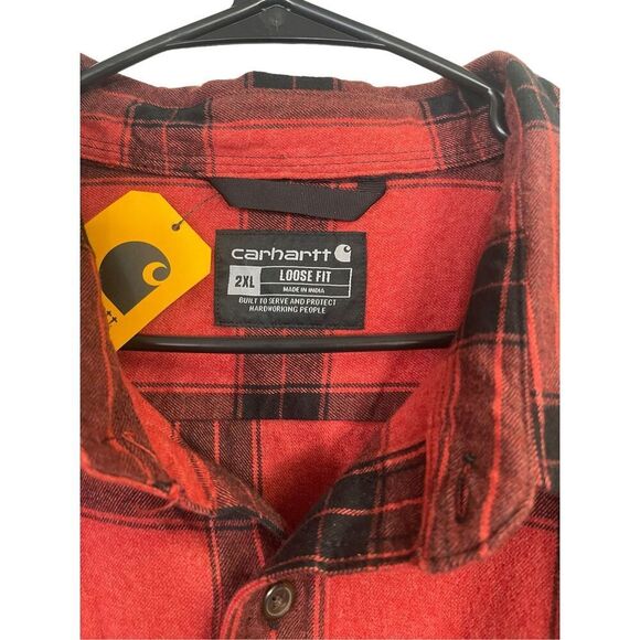 Carhartt Men's Red Black Plaid Loose Fit Flannel Button Down Shirt Size 2XL NWT - Picture 4 of 11
